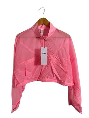 NWT Alo Yoga Cropped 1/4 Zip Aerial Pullover Neon Bubblegum Size Medium
